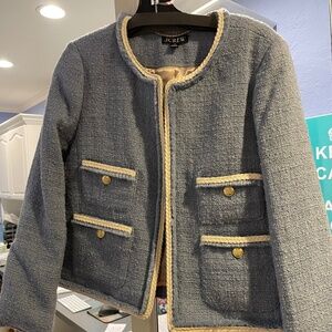 J Crew Boucle lady jacket size 10, blue and cream